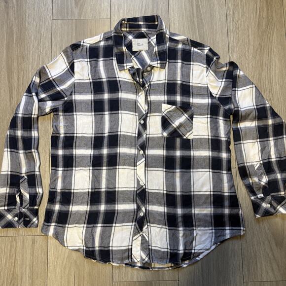 Rails Women’s XL Flannel Button down Plaid Rayon Shirt Hunter White Navy - Picture 1 of 12